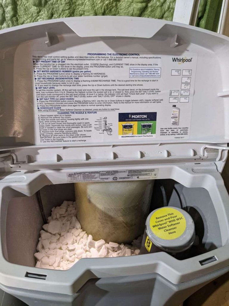 inside view of water softener with lid opened