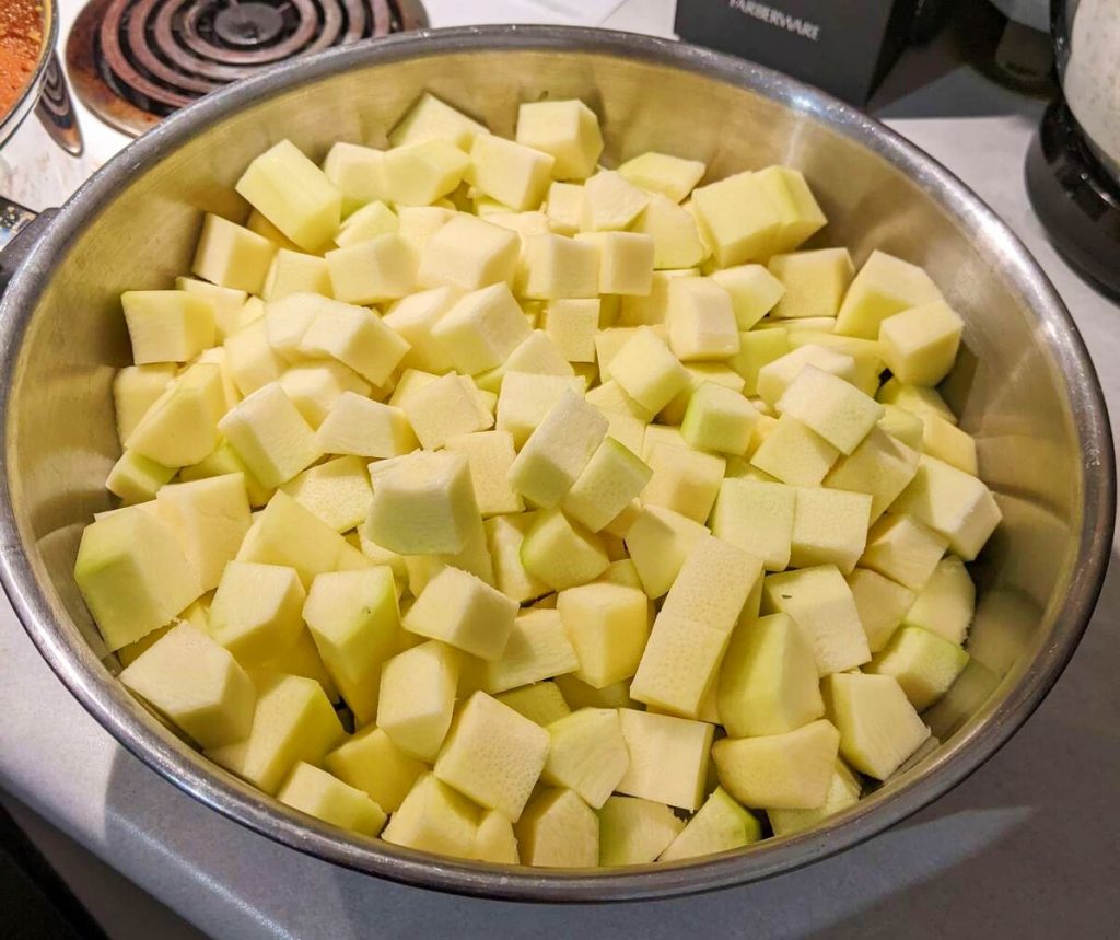 A bowl of zucchini cubes