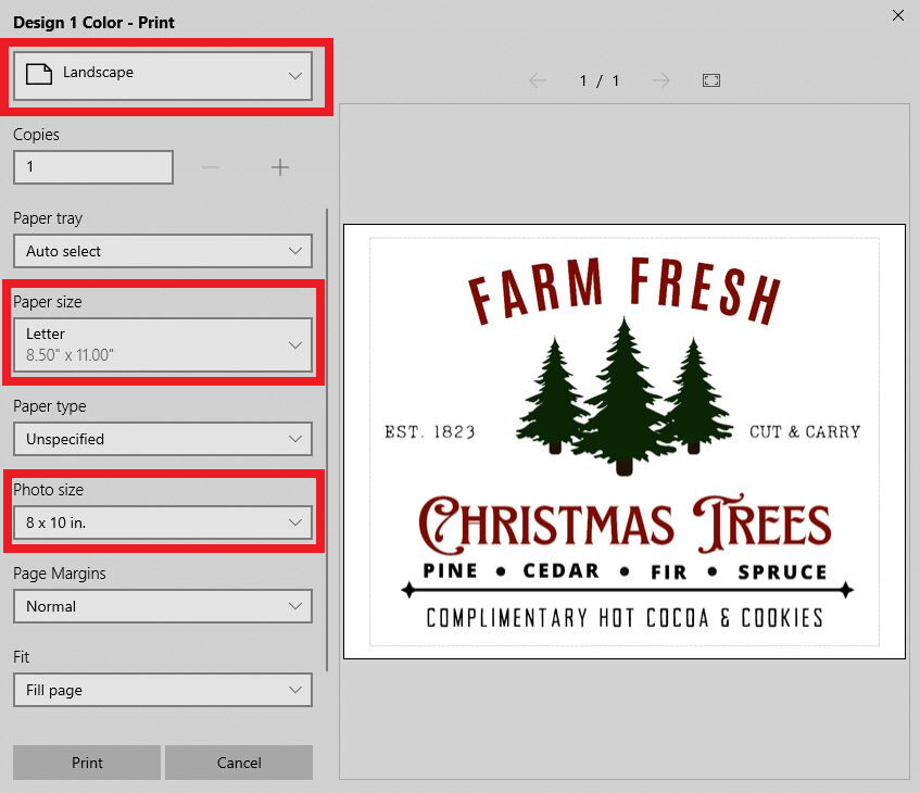 Selecting correct printer settings for Christmas printables